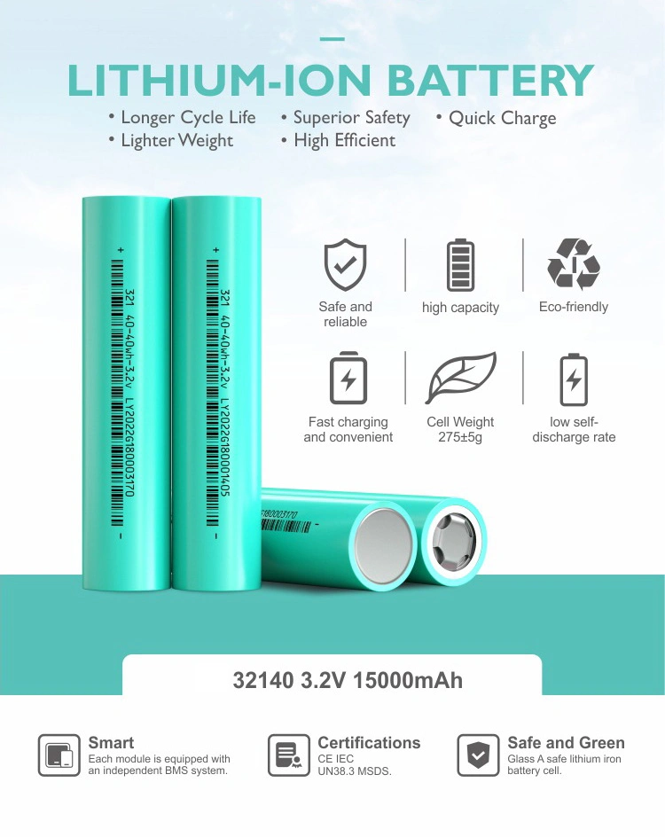 LiFePO4 3.2V 15ah Cylinder 32135 32140 Type Lithium Battery for Escooter Power Wall